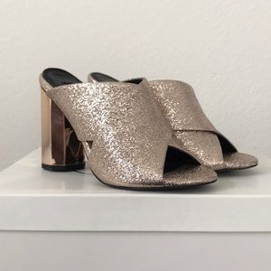 Topshop Rose Gold Mule Heels Open-Toe Mirror Heels